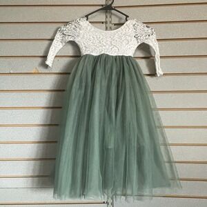 Z Bunnies Lace Tulle Long Sleeve Dress Cream Green 3 T Stretch Long